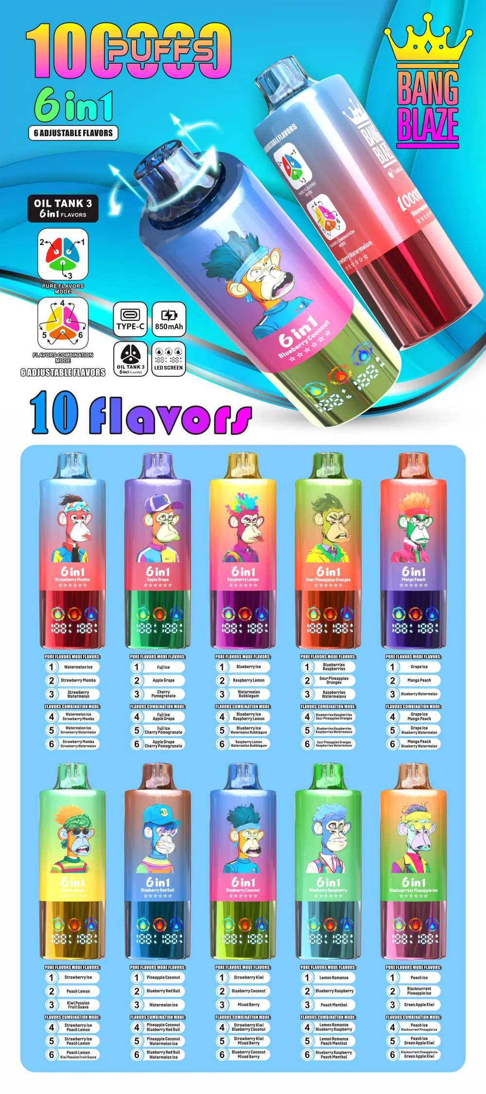 Bang Blaze 100k Puffs 100000 Disposable Vape 6 in 1 Free Shipping EU Warehouse