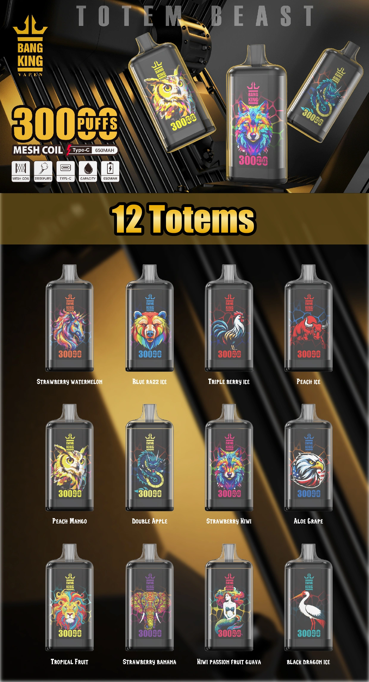 Bang King 30k Puffs Crystal Vape 30000 Disposbale Vaper Free Shipping