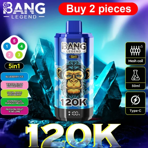 Bang Legend 120000 Puffs Retail Vape 5 in 1 Buy 2 Pieces Sample Order