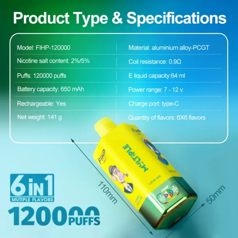FIHP 120K Puffs 6 in 1 Disposable Vape 120000 Wholesale Free Shipping