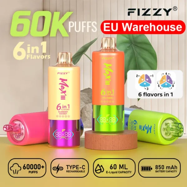 Fizzy 60K Puffs 60000 Disposable Vape 6 in 1 Flavors Free Shipping EU Warehouse