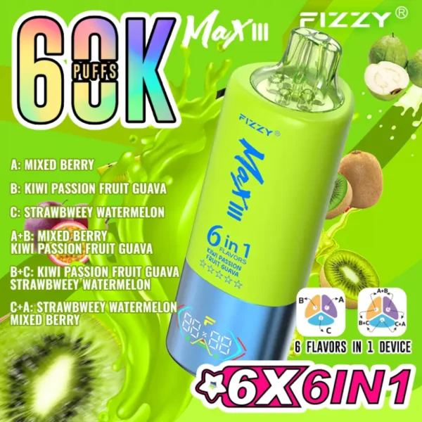 Fizzy 60K Puffs 60000 Disposable Vape 6 in 1 Flavors Free Shipping EU Warehouse