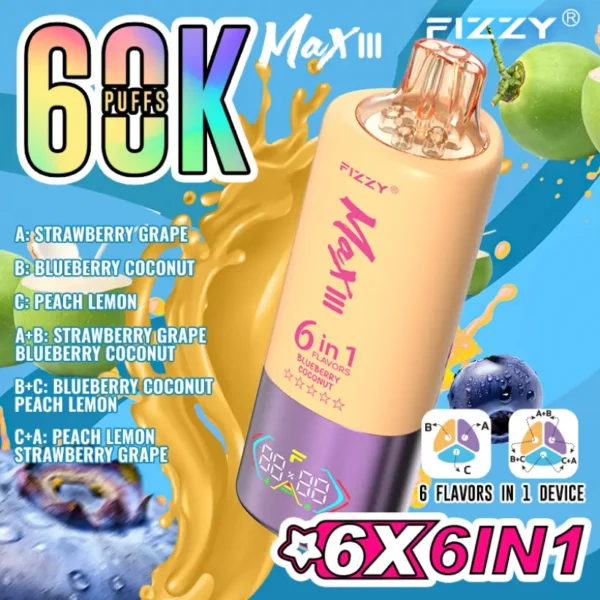 Fizzy 60K Puffs 60000 Disposable Vape 6 in 1 Flavors Free Shipping EU Warehouse 4