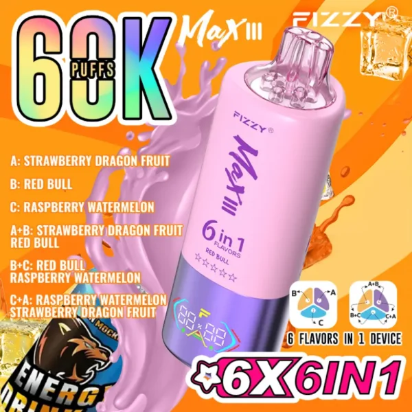 Fizzy 60K Puffs 60000 Disposable Vape 6 in 1 Flavors Free Shipping EU Warehouse