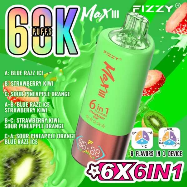 Fizzy 60K Puffs 60000 Disposable Vape 6 in 1 Flavors Free Shipping EU Warehouse 7