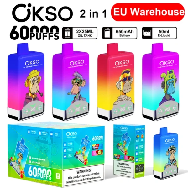 OKSO 60000 Puffs Double Flavor 2 in 1 Disposable Vape Free Shipping EU Warehouse