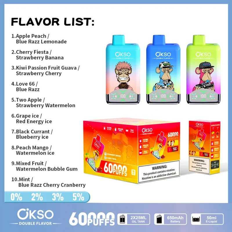 OKSO 60000 Puffs Double Flavor 2 in 1 Disposable Vape Free Shipping EU Warehouse
