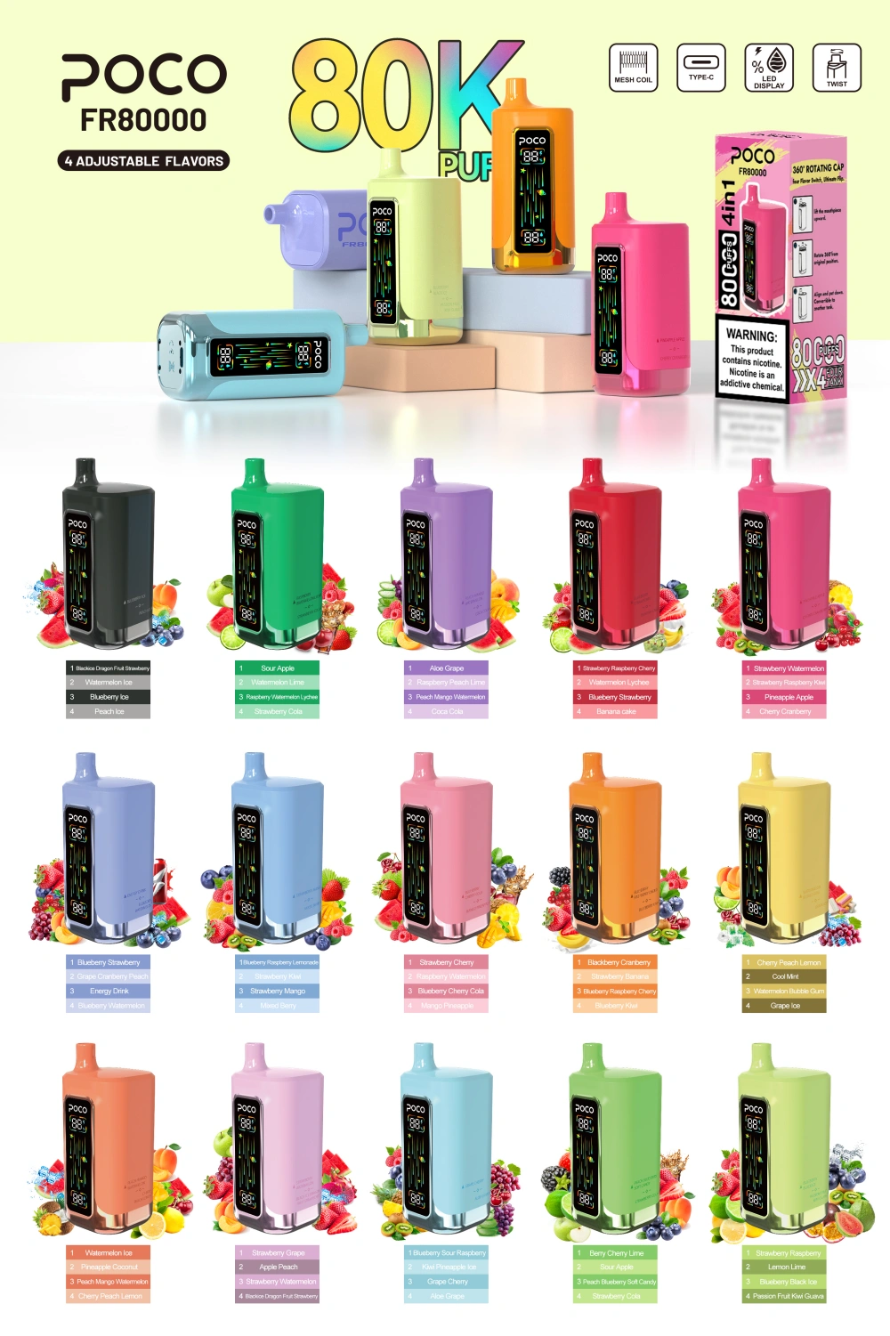 POCO FR 80000 Puffs Disposable Vape 4 in 1 Flavors Free Shipping EU Warehouse
