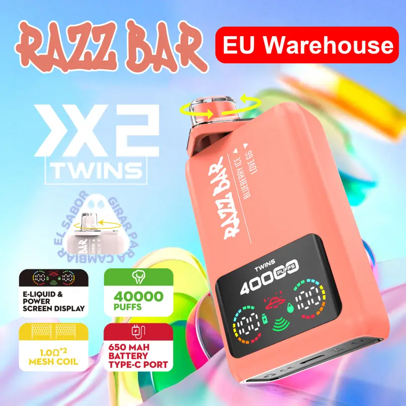 Razz Bar 40000 Puffs Disposable Vape 2 in 1 Flavors 40K Rechargeable Free Sipping EU Warehouse 1 Razz Bar 40000 Puffs Disposable Vape 2 in 1 Flavors 40K Rechargeable Free Sipping EU Warehouse