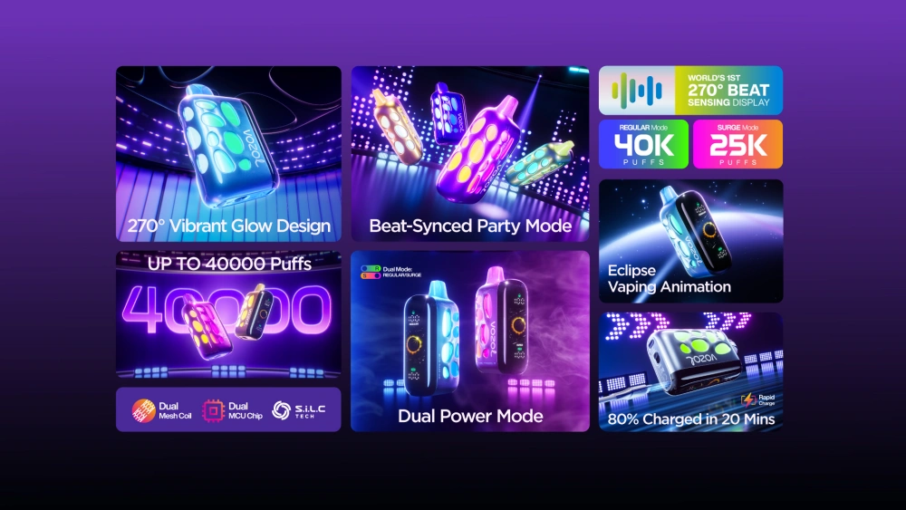 Vozol Rave 40000 Puffs 40K Disposable Vape Dual Power Mode Free Shipping EU Warehouse