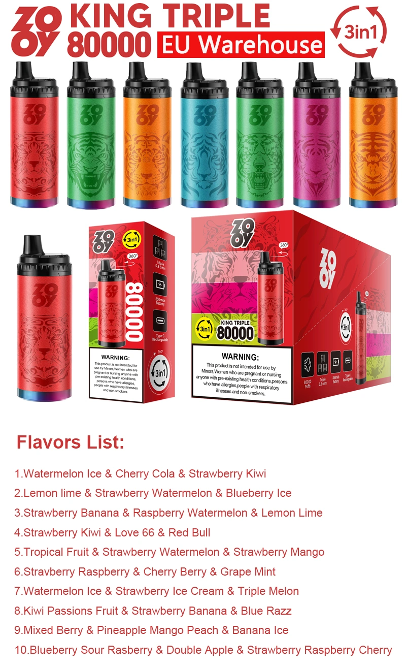 ZOOY 80k Puffs Disposable Vape King Triple 80000 3 in 1 EU Warehouse