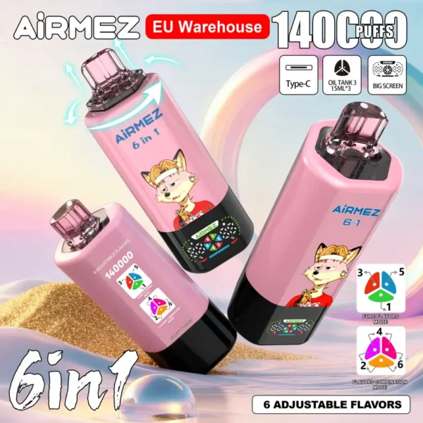 Airmez 140k Puffs 6 in 1 Disposable Vape Wholesale 3-7 Work Days Shipping EU Warehouse