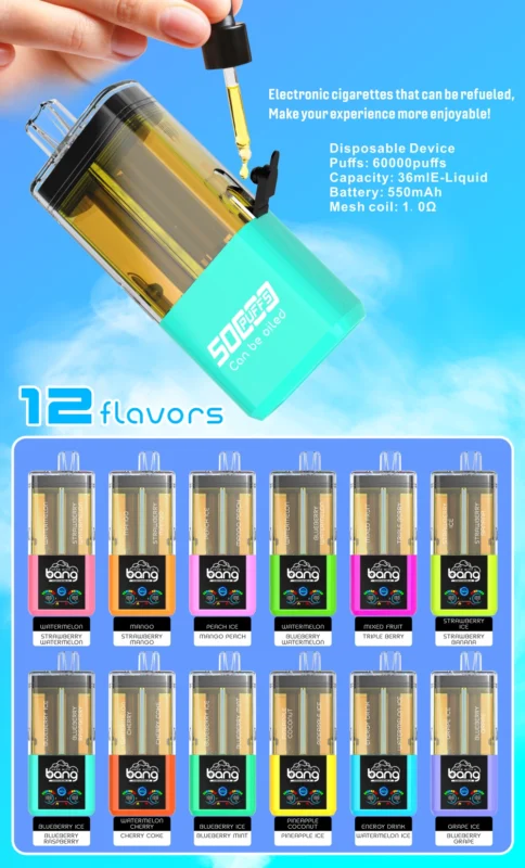12 Flavors, 60k Puffs & Free EU Shipping: The Bang 2-in-1 Refillable Vape Guide 3 Bang 60000 Puffs 60k 2 in 1 Refillable Crystal Disposable Vape 2 x 10 ml E-Liquid
