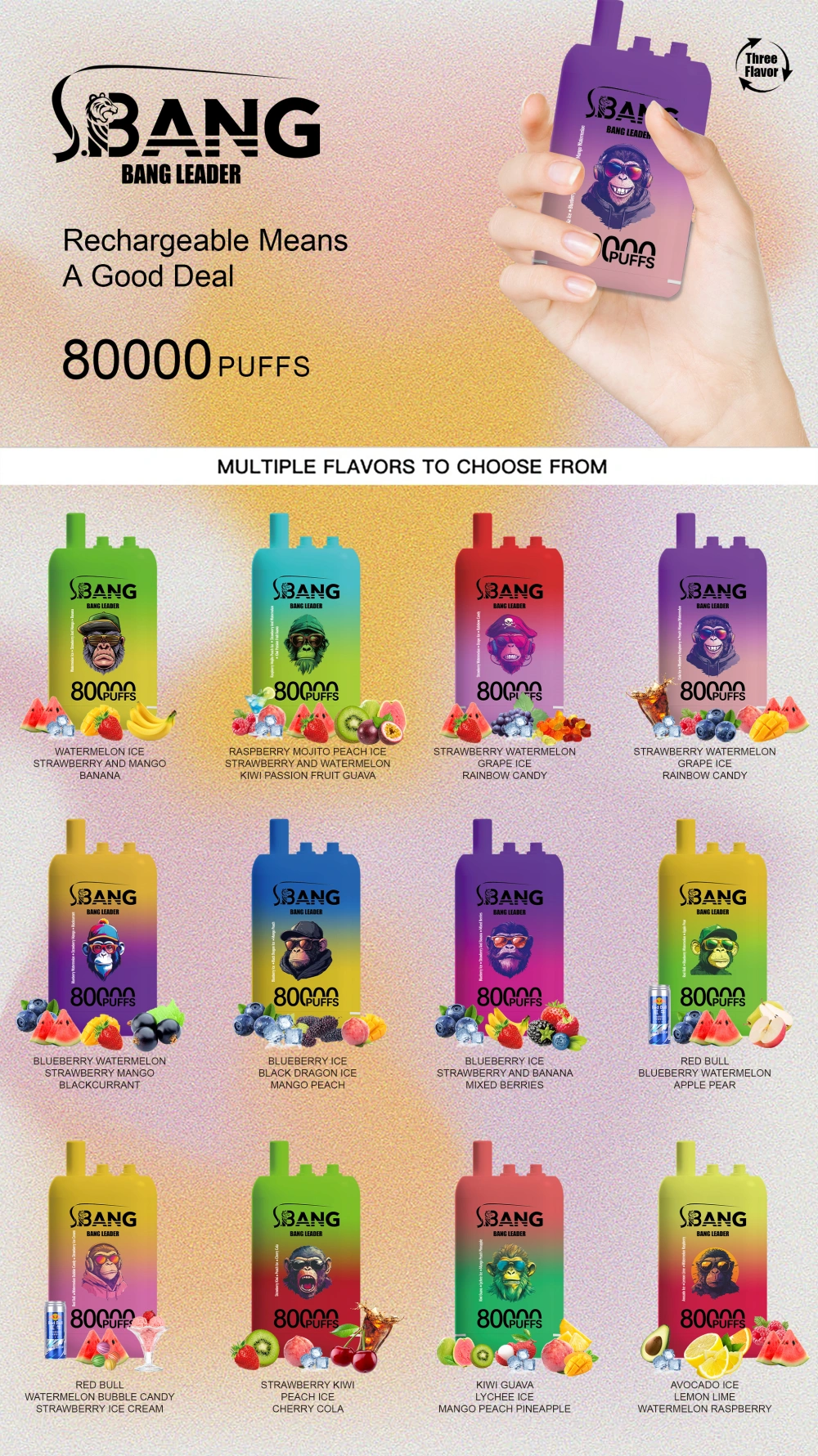 Bang Leader 80k Puffs 3 in 1 Triple Flavors Disposable Vape Wholesale Free Shipping 16 Bang Leader 80k Puffs 3 in 1 Triple Flavors Disposable Vape Wholesale Free Shipping