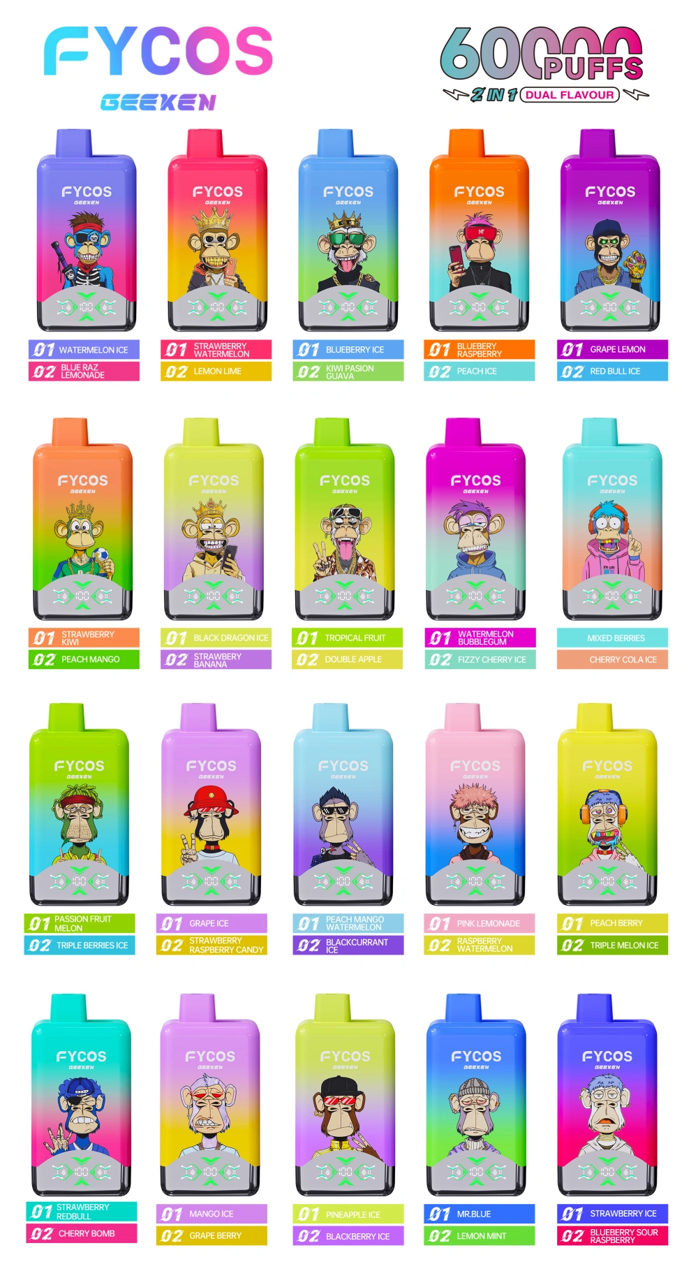 FYCOS 60K Puffs Disposable Vape 60000 2 in 1 Dual Flavors Free Shipping 16 FYCOS 60K Puffs Disposable Vape 60000 2 in 1 Dual Flavors Free Shipping