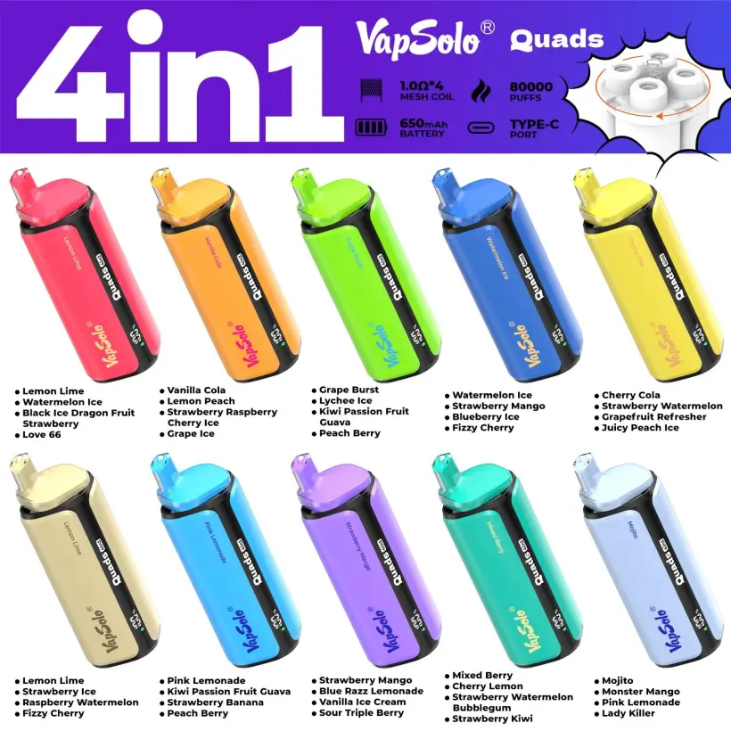 Vaposolo 80k Puffs Quads 4 in 1 Best Disposable Vape 80000 Free Shipping