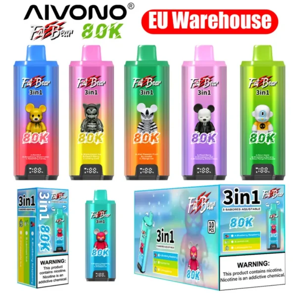 Aivono 80k Puffs 3 in 1 Disposable Vape 80000 3 to 7 Work Day Delivery EU Warehouse