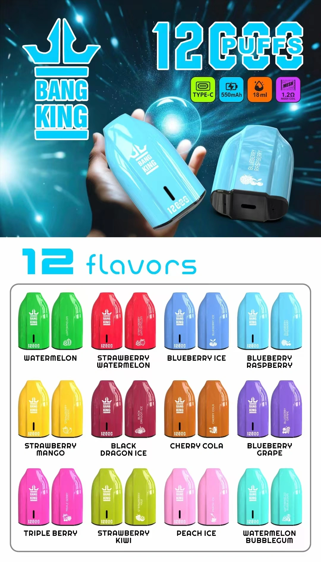 EU Warehouse Bang King 12k Puffs 12000 Cheap Disposable Vape Wholesale 3 to 7 Work Day Free Shipping