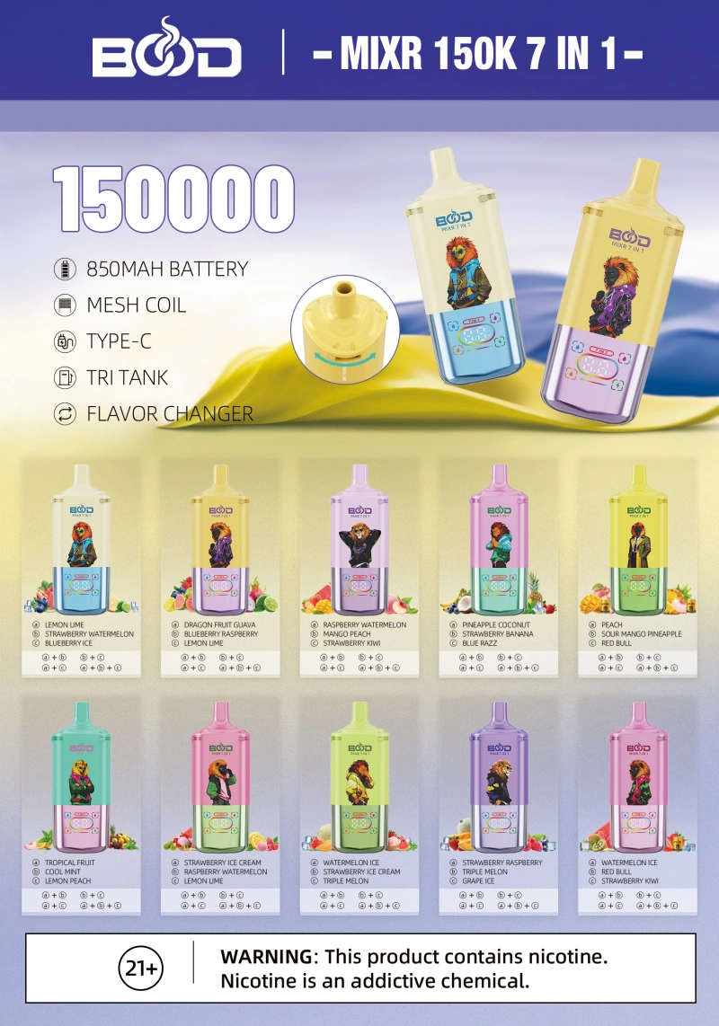 BOOD 150K Puffs MIXR 7 in 1 Flavors Disposable Vape Wholesale Free Shipping 16 BOOD 150K Puffs MIXR 7 in 1 Flavors Disposable Vape Wholesale Free Shipping