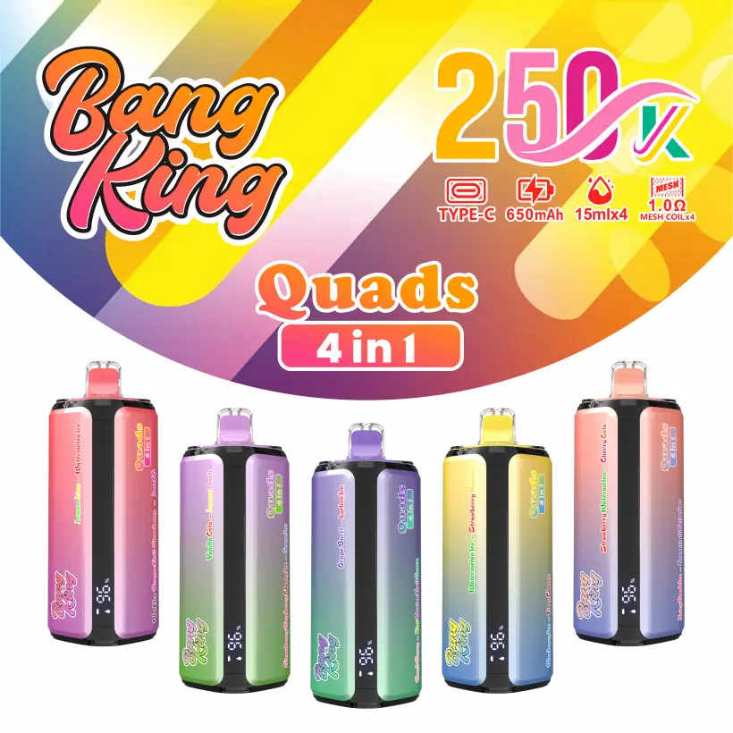 Bang King 250k Puffs 4 in 1 Quads Disposable Vape Free Shipping China Warehouse 1 Bang King 250k Puffs 4 in 1 Quads Disposable Vape Free Shipping China Warehouse