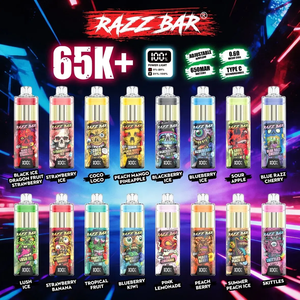 EU Warehouse Razz Bar 65k+ Puffs Crystal Disposable Vape 65000 Wholesale Free Shipping