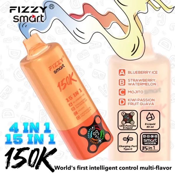 Fizzy 150k Puffs 15 in 1 Flavors Disposable Vape 150000 Free Shipping EU Warehouse