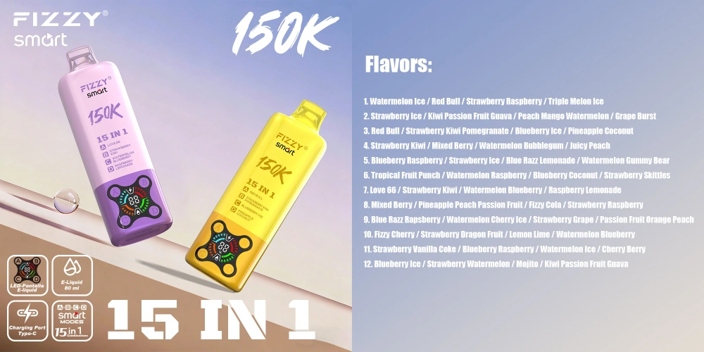 Fizzy 150k Puffs 15 in 1 Flavors Disposable Vape 150000 Free Shipping EU Warehouse