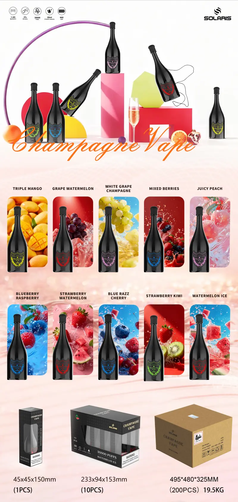 Solaris Champagne 30k Puffs 30000 Disposable Vape Pen Free Shipping EU Warehouse