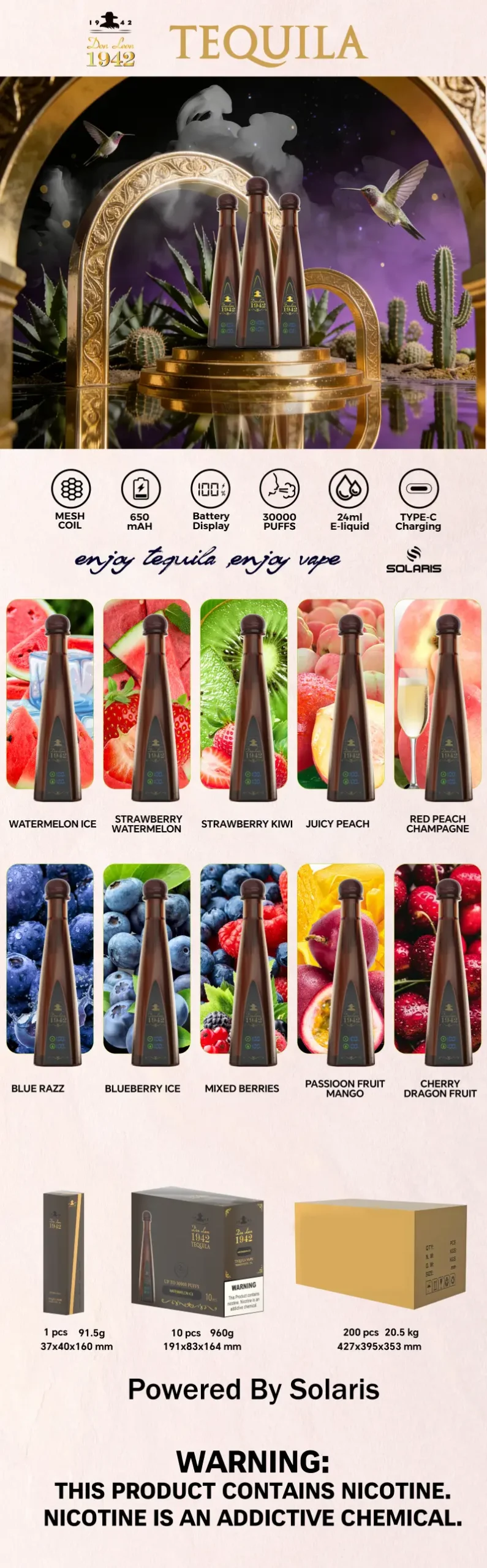 Solaris Tequila 30000 Puffs Don Leon 1942 30k Disposable Vape Pen EU Warehouse 16 Solaris Tequila 30000 Puffs Don Leon 1942 30k Disposable Vape Pen EU Warehouse