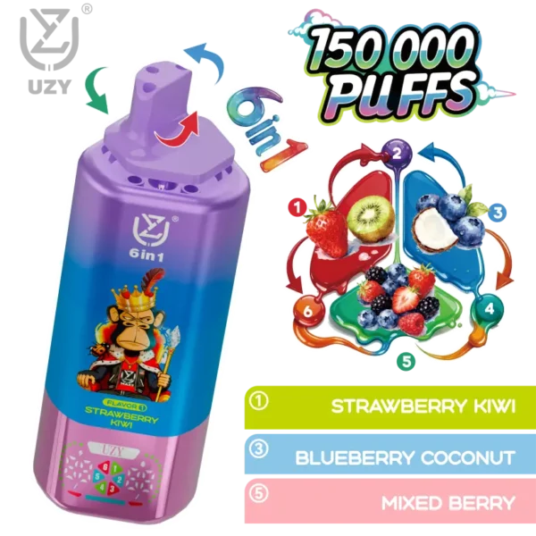UZY 150K Puffs 6 in 1 Flavors Disposable Vape 150000 Free Shipping EU Warehouse
