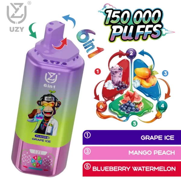 UZY 150K Puffs 6 in 1 Flavors Disposable Vape 150000 Free Shipping EU Warehouse