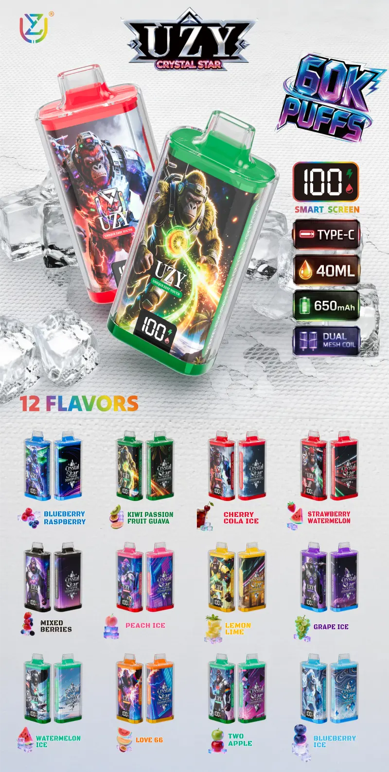 UZY 60K Puffs Crystal Star Disposable Vape Shop Wholesale 60000 EU Warehouse