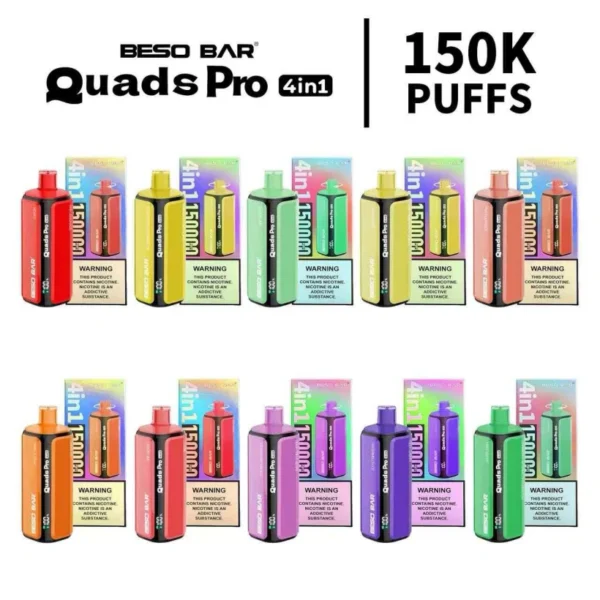 BESO BAR Quads Pro 150K Puffs 4 in 1 Fruit Flavored Disposable Vape Free Shipping