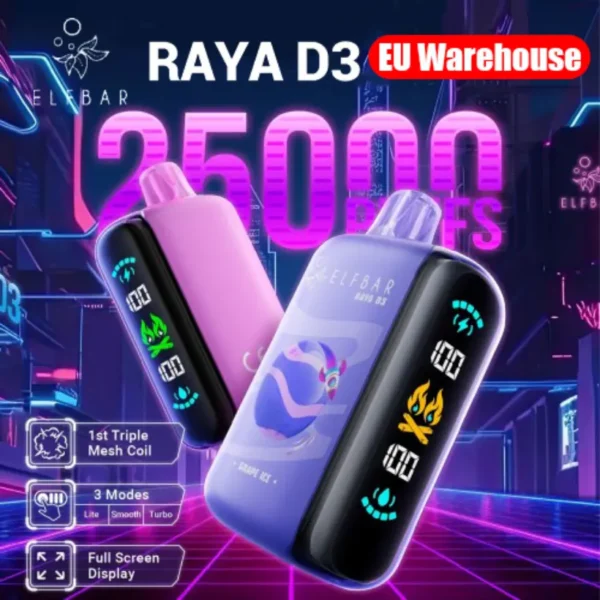 ELF BAR 25K Puffs 25000 RAYA D3 Disposable Vape EU Warehouse