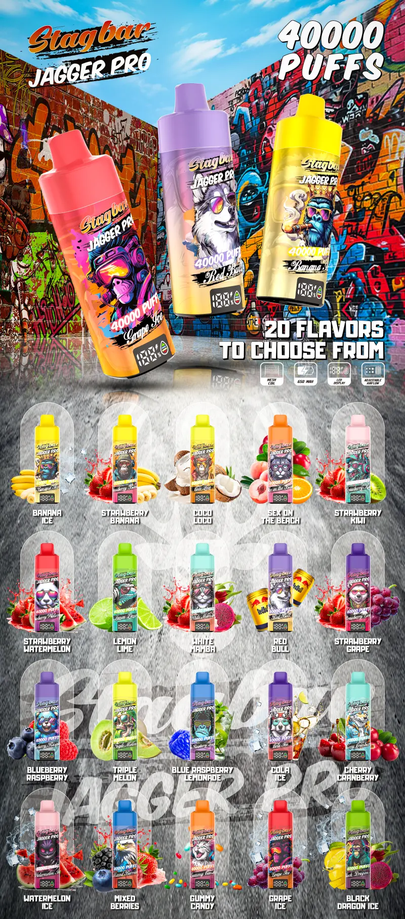 Stagbar Jagger Pro 40K Puffs 40000 Disposable Vape Wholesale EU Warehouse