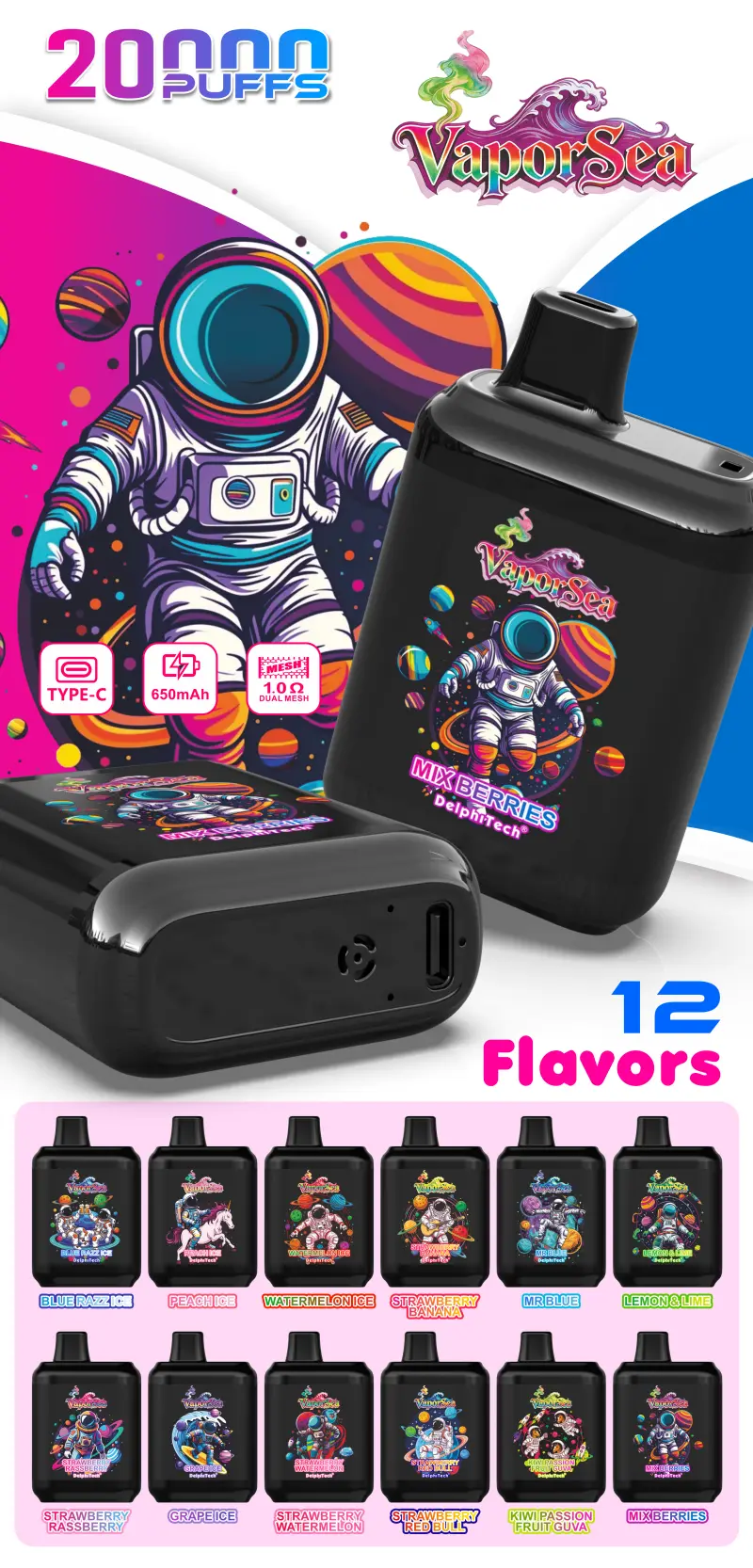 Vaporsea 20000 Puffs 20k Disposable Vape Cheap Price Freee Shipping