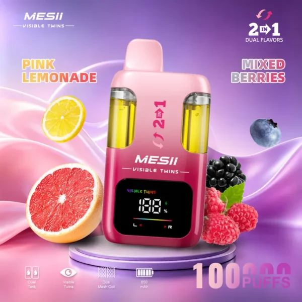 Mesii 100k Puffs Visible Twins Dual Flavors Crystal Disposable Vape Free Shipping