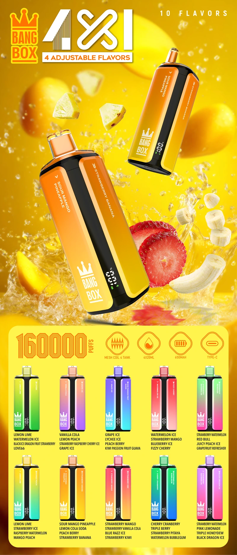Bang Box 160k Puffs 4 in 1 Adjustable Flavors Disposable Vape Shop Free Shipping