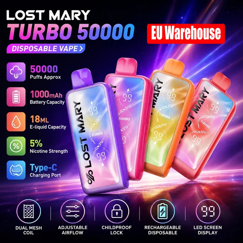 Lost Mary 50000 Puffs MT50K Turbo Rechargeable Disposable Vape Online Wholesale Europe Warehouse 1 Lost Mary 50000 Puffs MT 50K Turbo Rechargeable