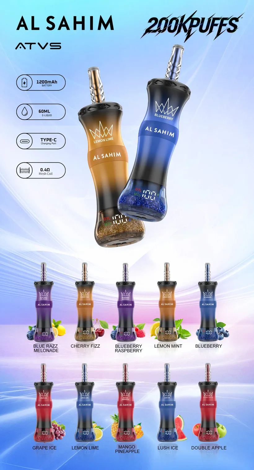 ATVS 200K Puffs AL SAHIM Shisha Rechargeable Disposable Vape Online Wholesale 17 ATVS 200K Puffs AL SAHIM Shisha Rechargeable