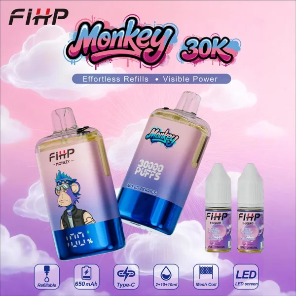 FIHP 30k Puffs 30000 Monkey Refillable E Liquid