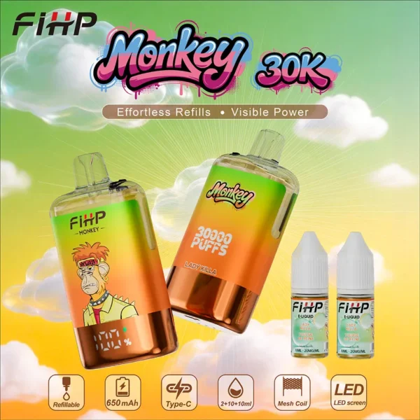FIHP 30k Puffs 30000 Monkey Refillable E Liquid
