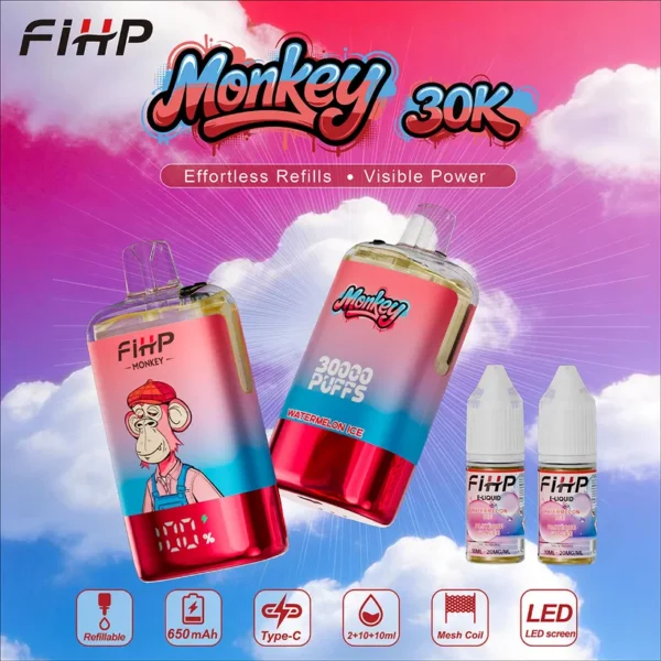 FIHP 30k Puffs 30000 Monkey Refillable E Liquid