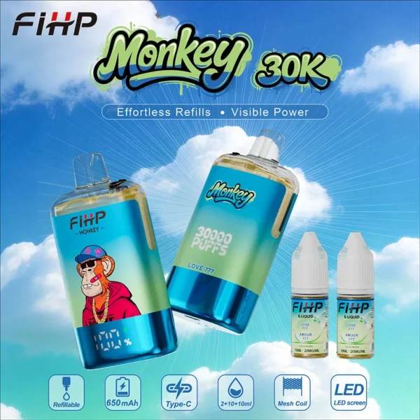 FIHP 30k Puffs 30000 Monkey Refillable E Liquid